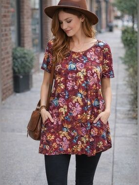 Made in Mexico Red floral tunic